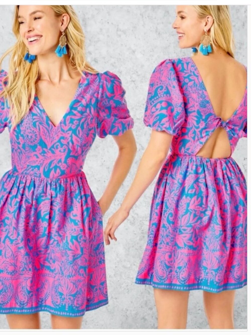 Lilly Pulitzer Suzie Dress Mini Short Puff Sleeve Cotton Leaf An Impression 10